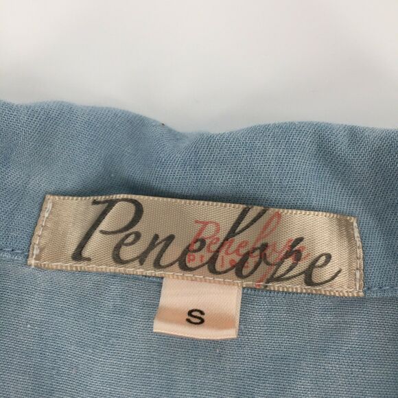 Penelope Lace Front Sleeveless Chambray Button Front Blouse Small Blue White Top - Picture 5 of 6